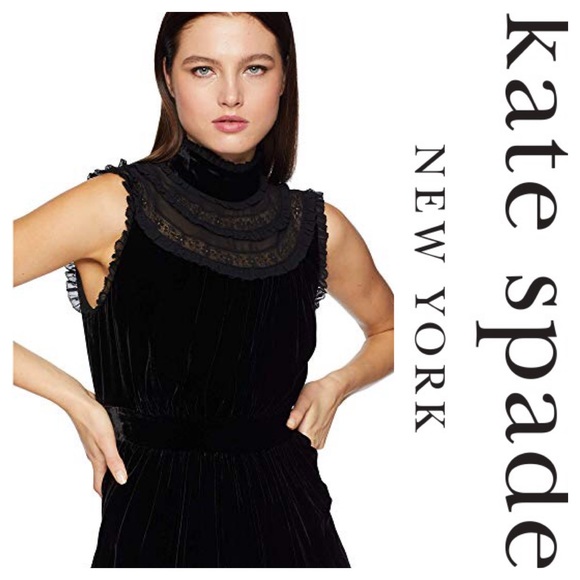 New Kate Spade Sleeveless Velvet Lace-Trim Dress - Picture 5 of 8